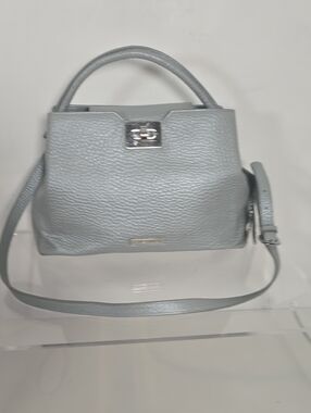 CHARLES JOURDAN pebbled Light Gray Structured Leather Satchel Bag